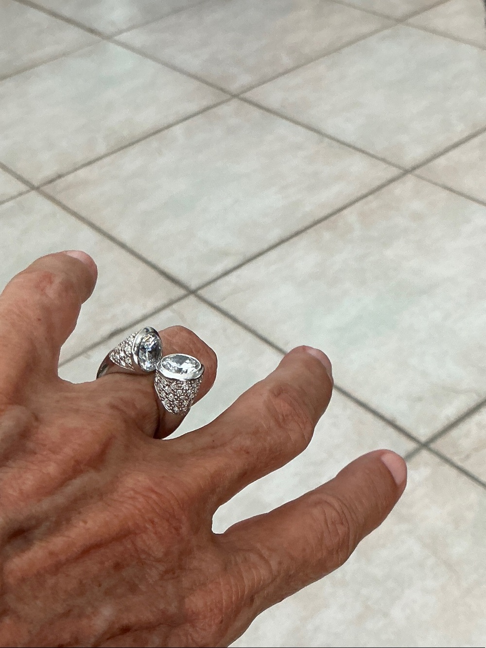 Nordstrom Silver-Tone Open Ring with Large Clear Stone and Pave Accent 7 - Picture 6 of 7